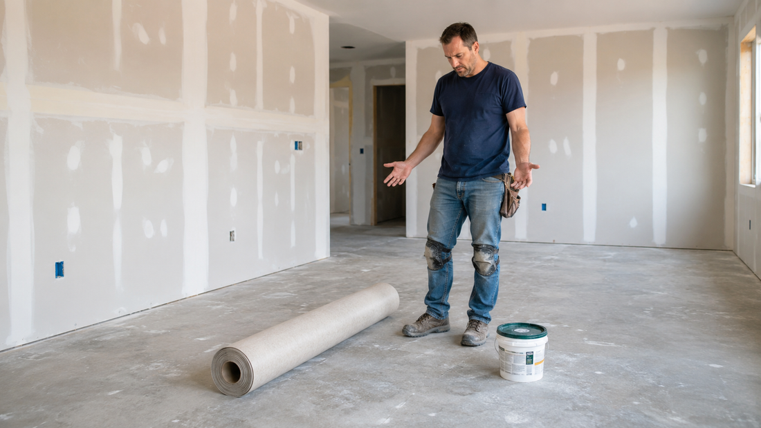 A confused installer hits his first obstacle on how to install vinyl floors